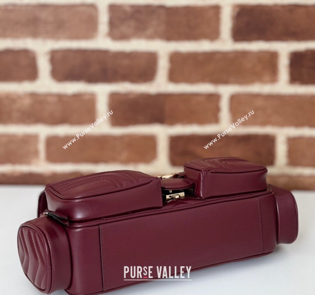 Gucci GG Marmont Small Multi-Pocket Shoulder Bag Burgundy 2024 795228 (DLH-240828055)