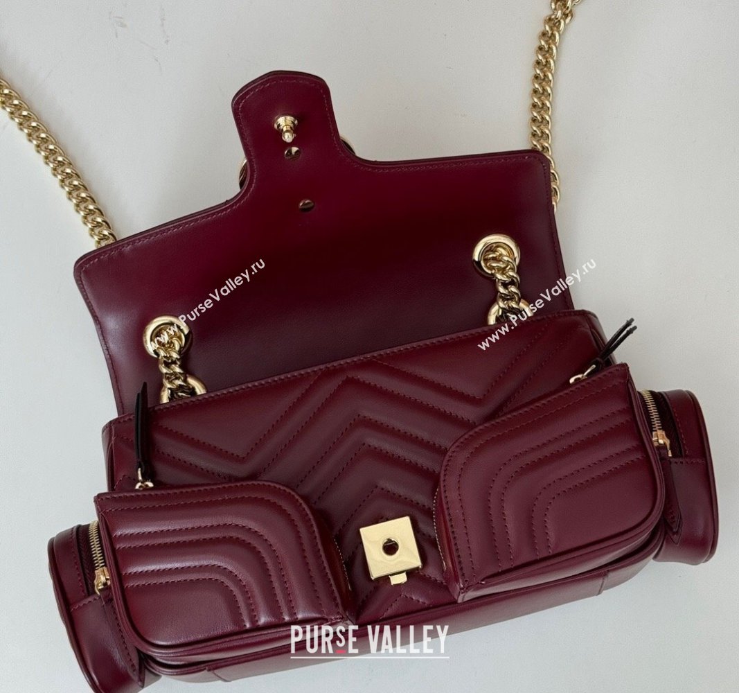Gucci GG Marmont Small Multi-Pocket Shoulder Bag Burgundy 2024 795228 (DLH-240828055)