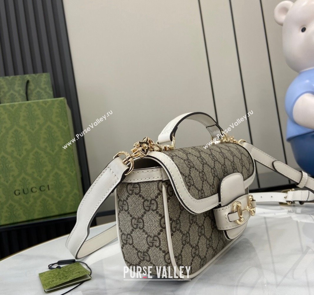 Gucci Horsebit 1955 GG Canvas Small Top Handle Bag White 2024 815206 (XLU-240828007)