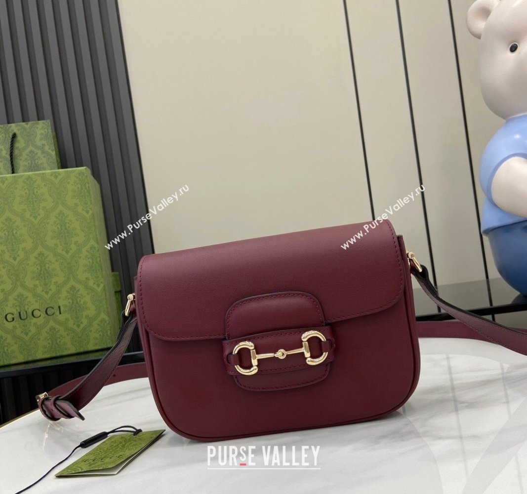 Gucci Horsebit 1955 Leather Mini Shoulder Bag Burgundy 2024 815205 (XLU-240828005)