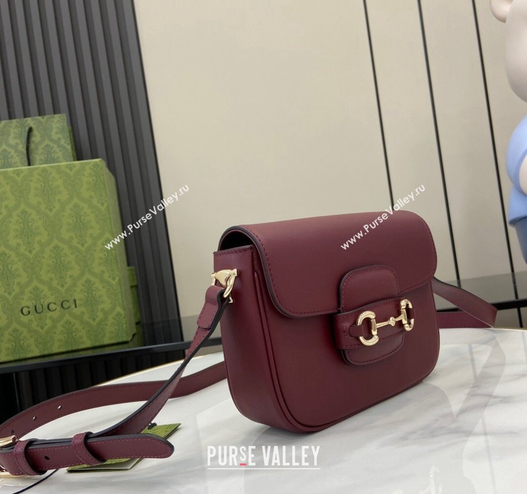 Gucci Horsebit 1955 Leather Mini Shoulder Bag Burgundy 2024 815205 (XLU-240828005)