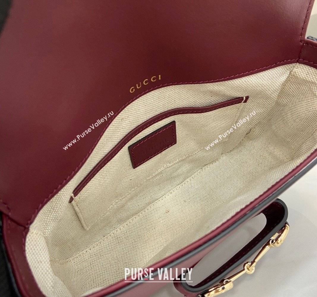 Gucci Horsebit 1955 Leather Mini Shoulder Bag Burgundy 2024 815205 (XLU-240828005)