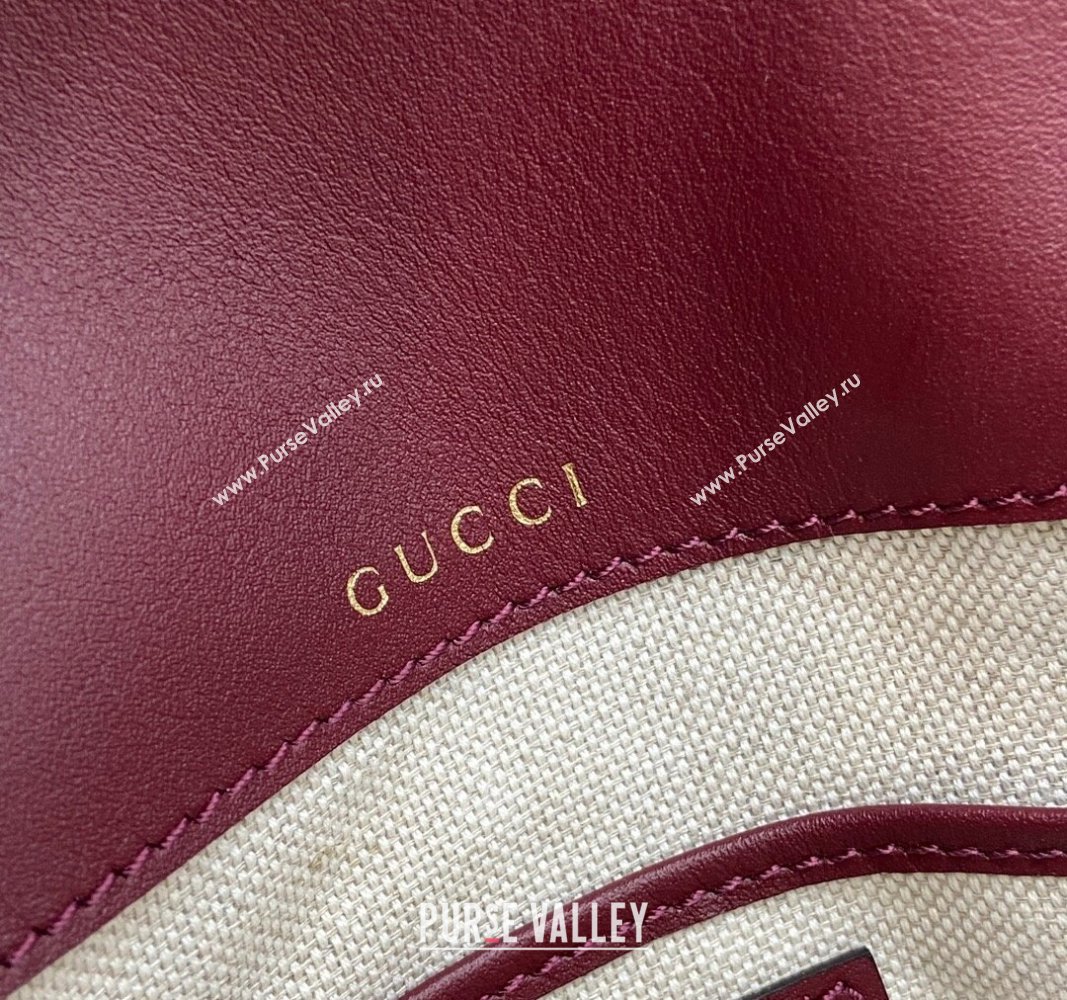 Gucci Horsebit 1955 Leather Mini Shoulder Bag Burgundy 2024 815205 (XLU-240828005)