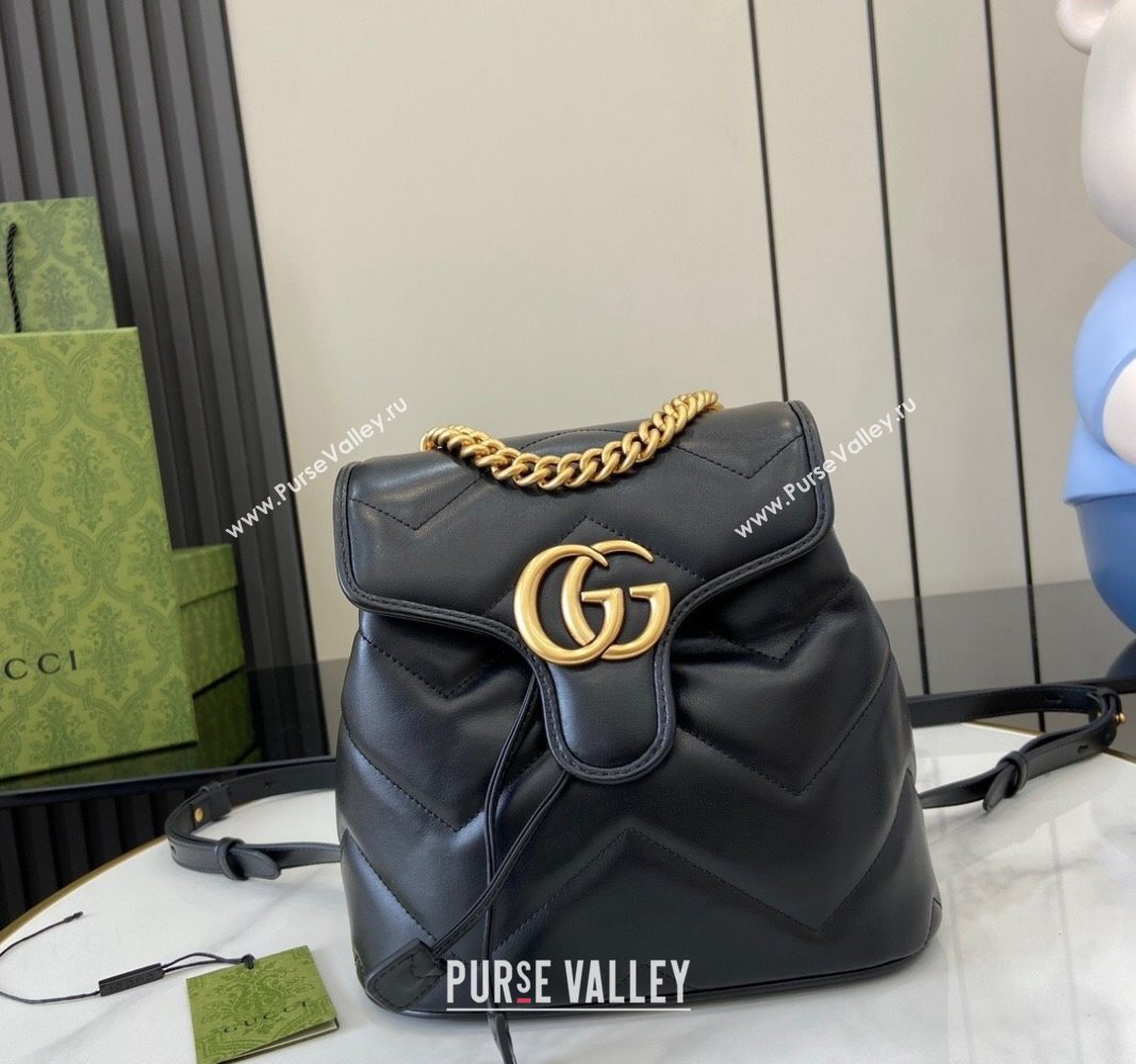 Gucci GG Marmont Matelasse Leather Backpack bag Black 2024 777253 (XLU-240828011)