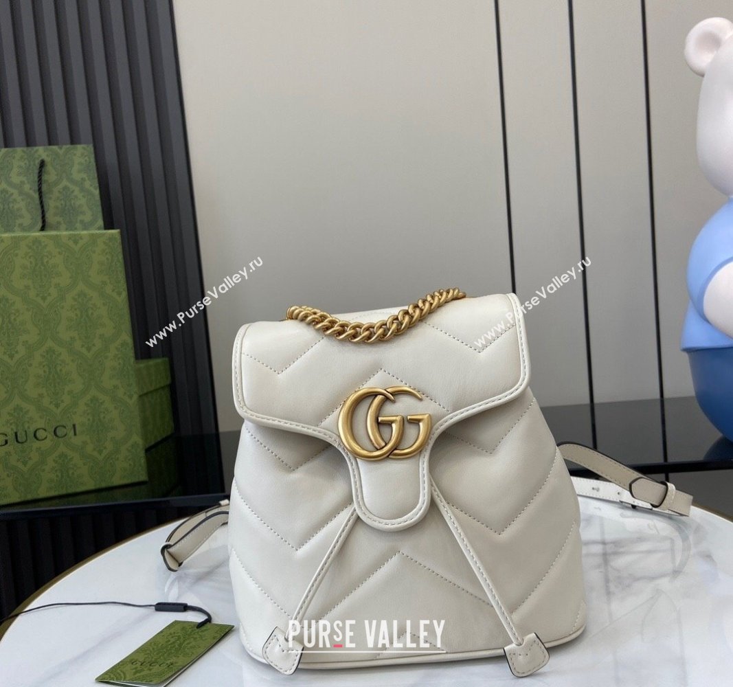 Gucci GG Marmont Matelasse Leather Backpack bag White 2024 777253 (XLU-240828012)