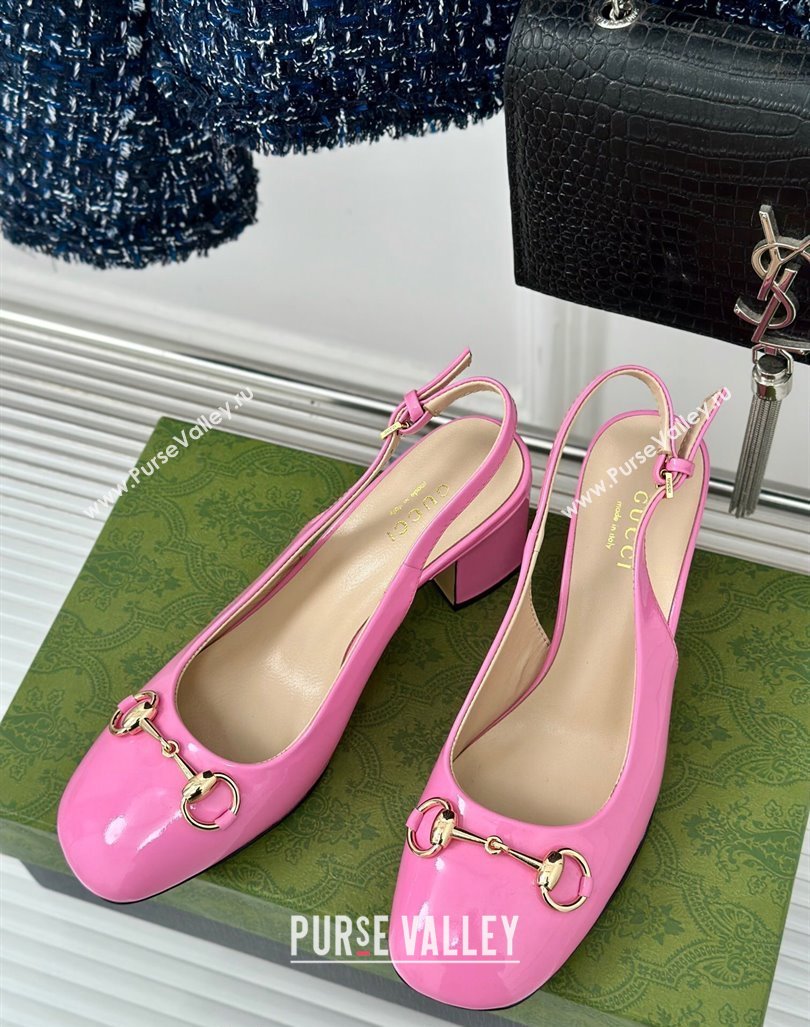 Gucci Patent Leather Horsebit Slingback Pumps 6.5cm Pink 2024 GG090604 (MD-240906049)