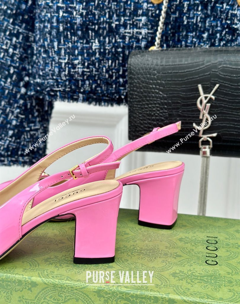 Gucci Patent Leather Horsebit Slingback Pumps 6.5cm Pink 2024 GG090604 (MD-240906049)