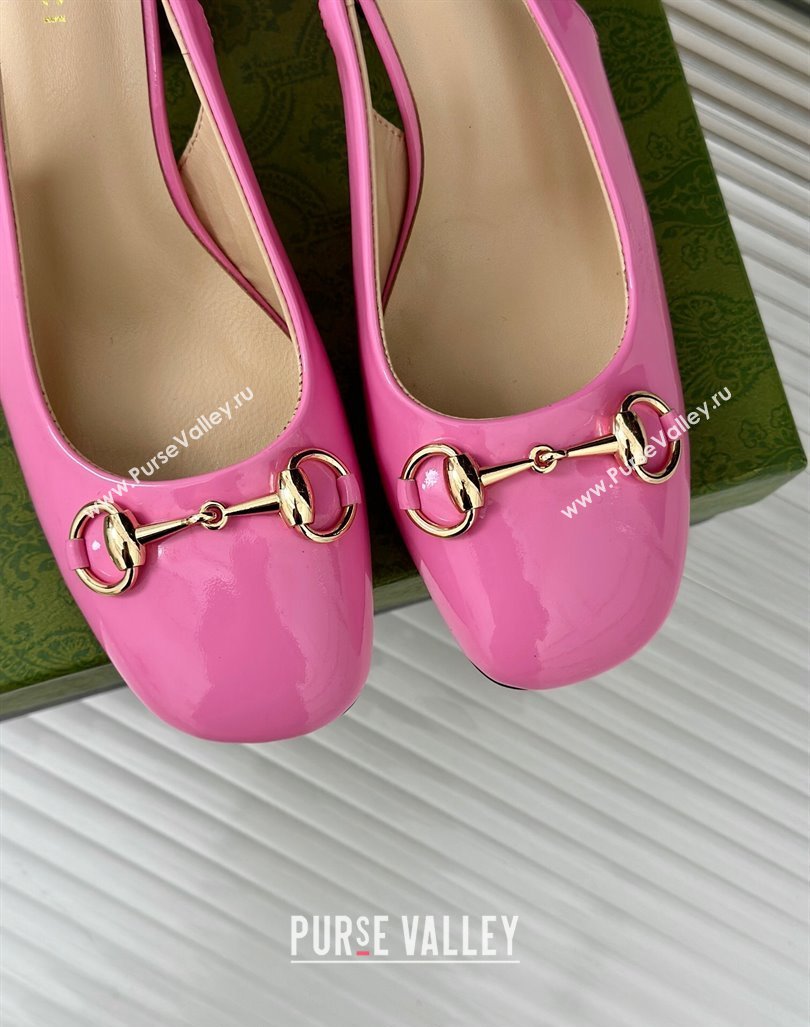 Gucci Patent Leather Horsebit Slingback Pumps 6.5cm Pink 2024 GG090604 (MD-240906049)