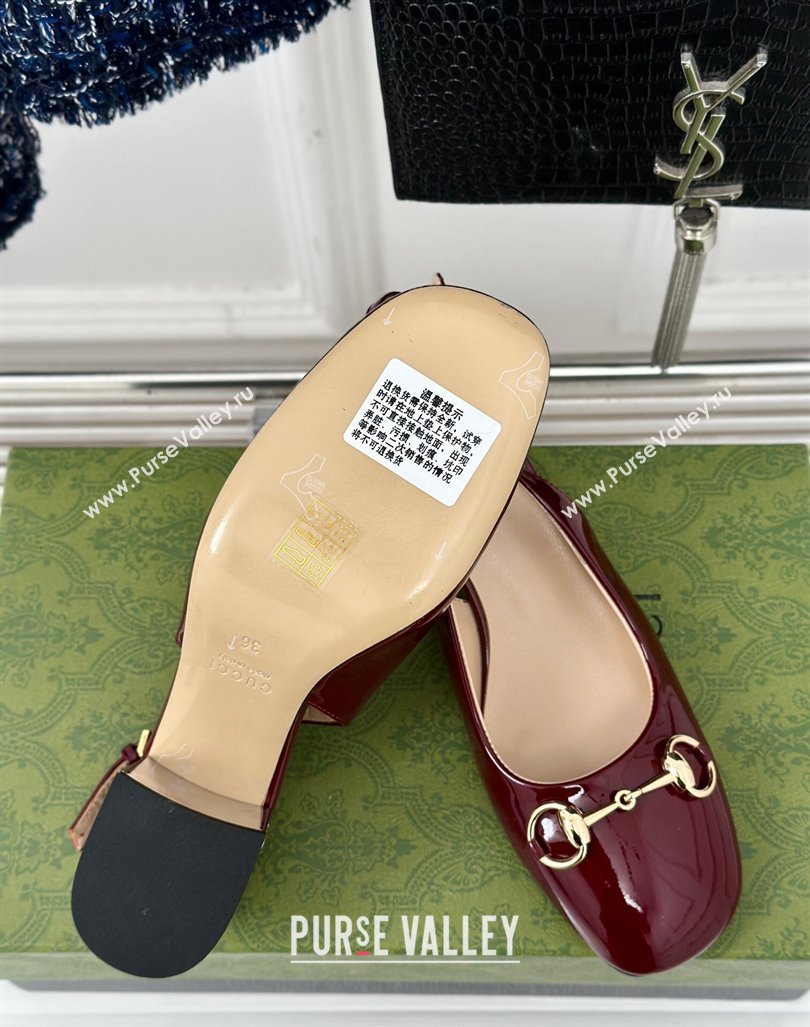 Gucci Patent Leather Horsebit Slingback Pumps 6.5cm with Strass Heel Burgundy 2024 (MD-240906047)