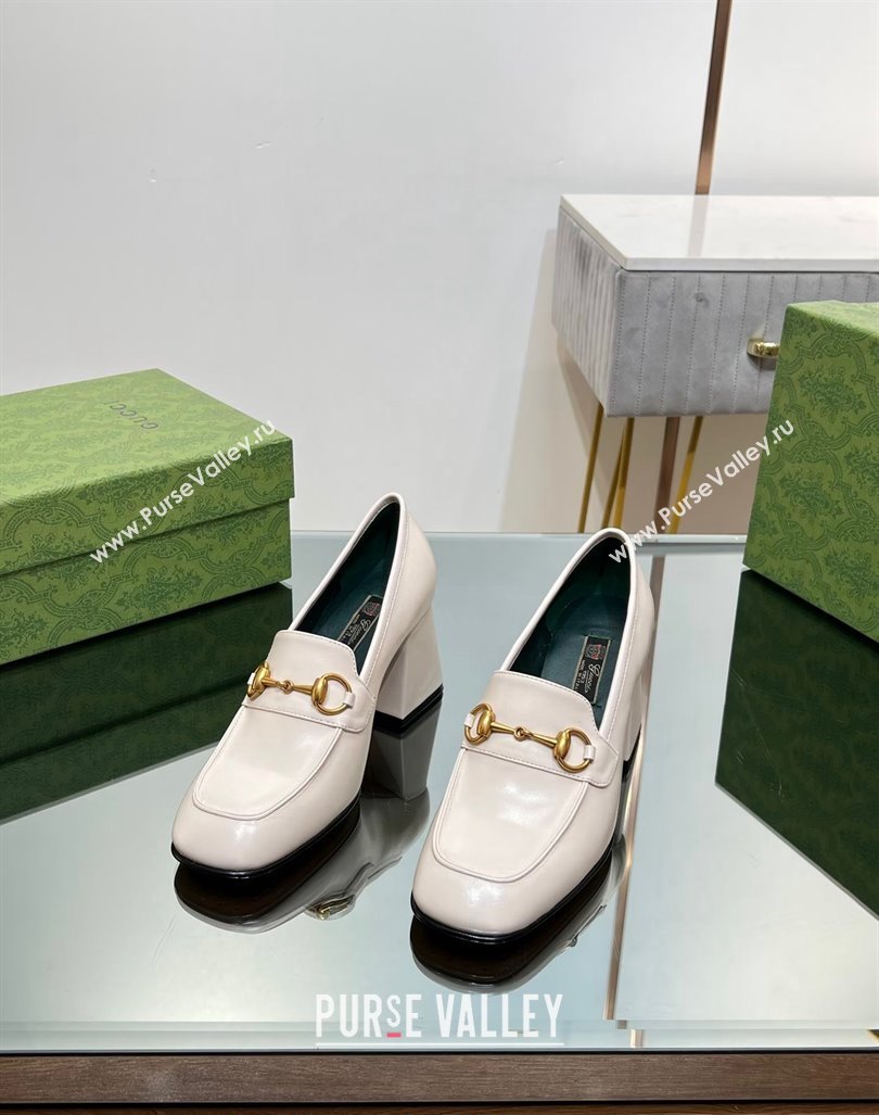 Gucci Horsebit Leather Pumps 7.5cm White 2024 GG090607 (MD-240906132)