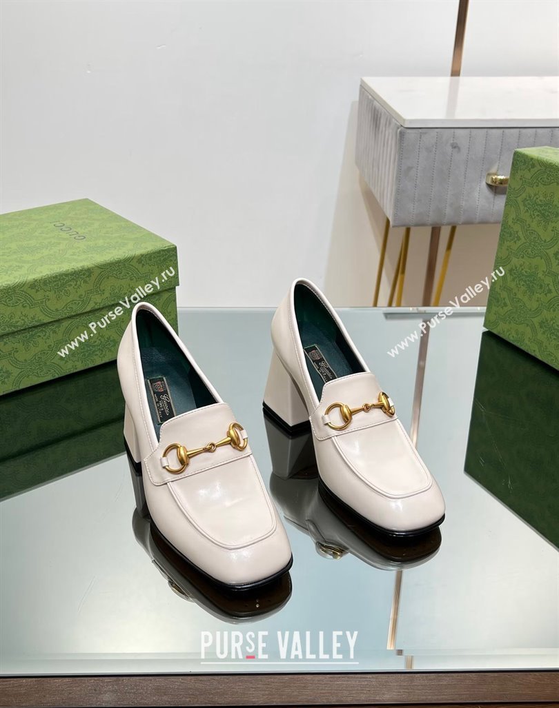 Gucci Horsebit Leather Pumps 7.5cm White 2024 GG090607 (MD-240906132)