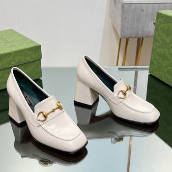 Gucci Horsebit Leather Pumps 7.5cm White 2024 GG090607 (MD-240906132)