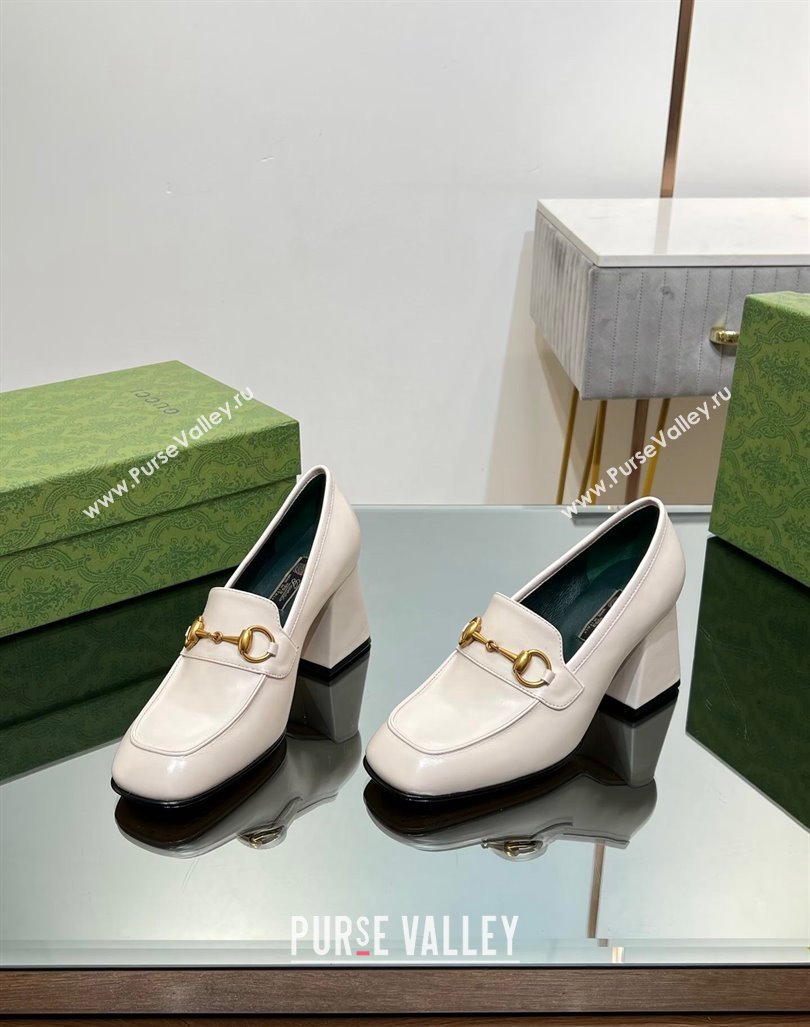 Gucci Horsebit Leather Pumps 7.5cm White 2024 GG090607 (MD-240906132)