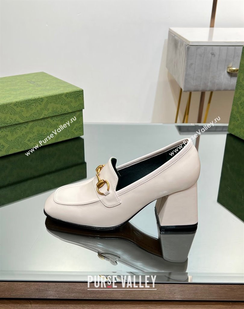 Gucci Horsebit Leather Pumps 7.5cm White 2024 GG090607 (MD-240906132)