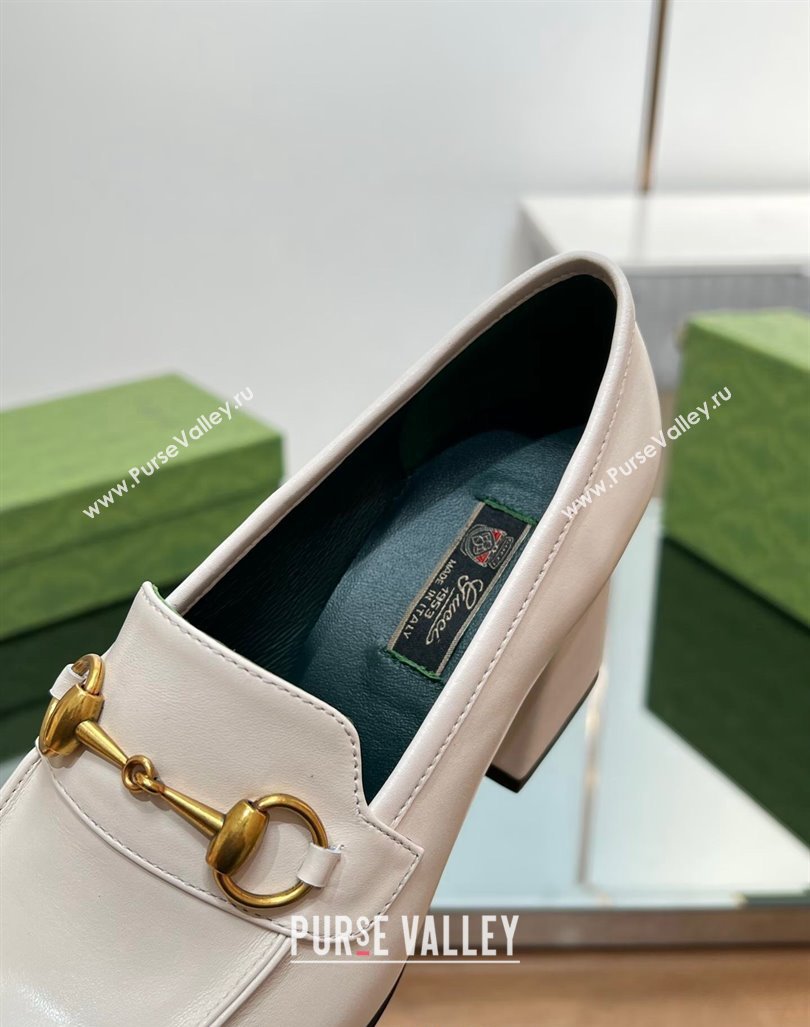 Gucci Horsebit Leather Pumps 7.5cm White 2024 GG090607 (MD-240906132)