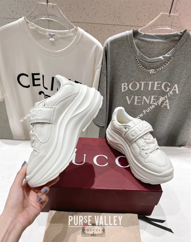 Gucci NY Wave Wedge Sneakers 6.3cm in White Leather 2024 (MD-240906002)