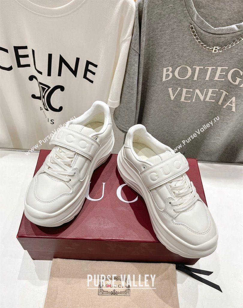 Gucci Wave Wedge Sneakers 6.3cm in White Leather with GUCCI Print 2024 (MD-240906003)