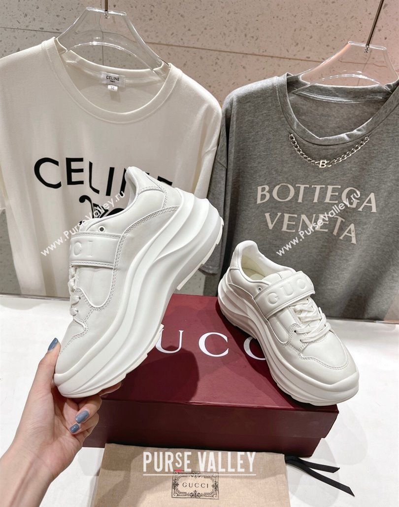 Gucci Wave Wedge Sneakers 6.3cm in White Leather with GUCCI Print 2024 (MD-240906003)