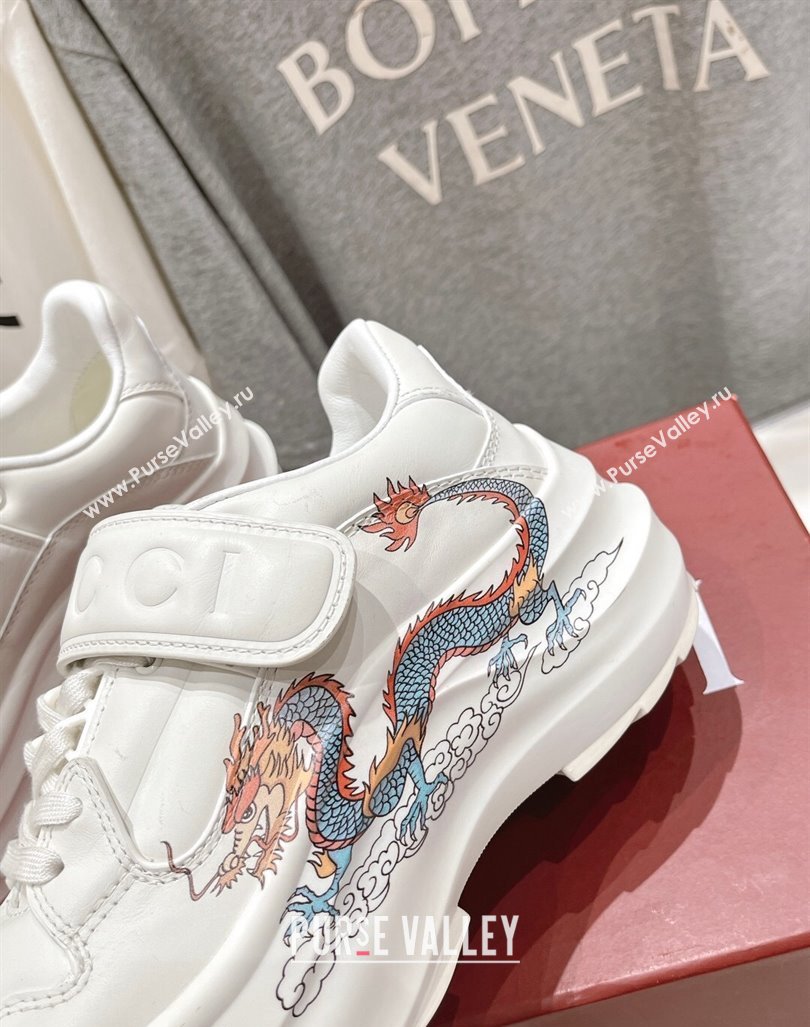 Gucci Wave Wedge Sneakers 6.3cm in White Leather with Chinese Dragon Print 2024 (MD-240906005)