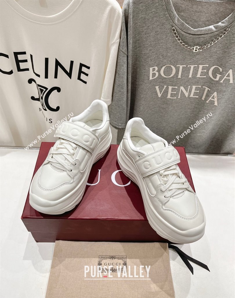 Gucci Wave Wedge Sneakers 6.3cm in White Leather with Web Print 2024 (MD-240906006)