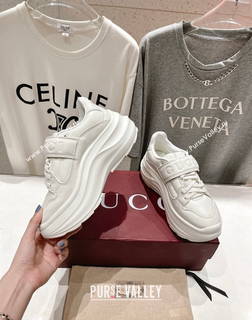 Gucci Wave Wedge Sneakers 6.3cm in White Leather with Web Print 2024 (MD-240906006)