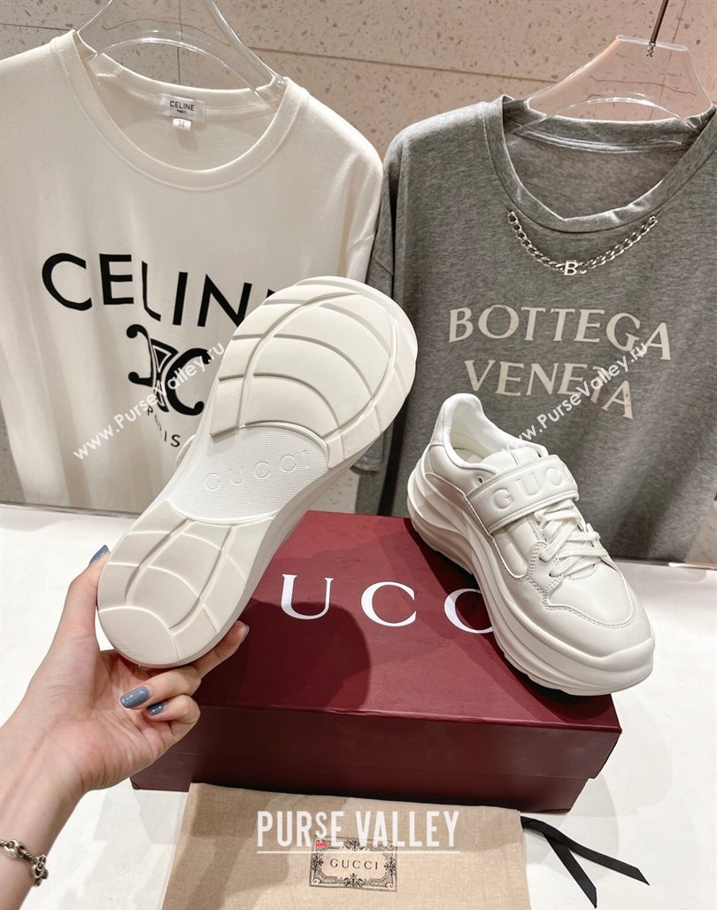 Gucci Wave Wedge Sneakers 6.3cm in White Leather with Web Print 2024 (MD-240906006)