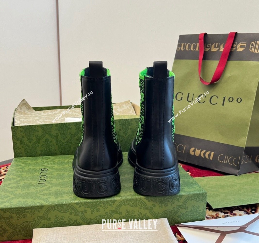 Gucci GG Knit and Leather Platform Ankle Boots 4.5cm Black/Green 2024 GG090603 (MD-240906030)