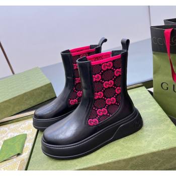 Gucci GG Knit and Leather Platform Ankle Boots 4.5cm Black/Pink 2024 GG090603 (MD-240906032)