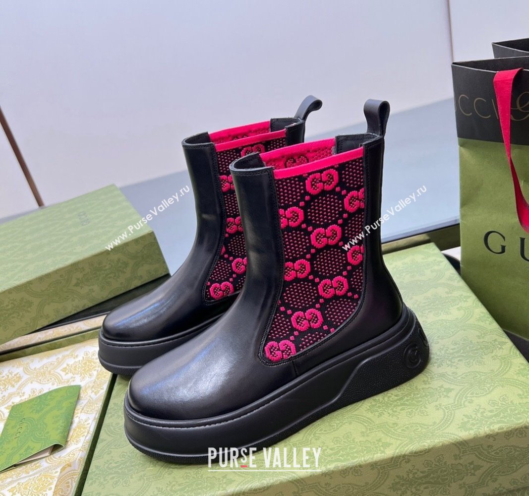 Gucci GG Knit and Leather Platform Ankle Boots 4.5cm Black/Pink 2024 GG090603 (MD-240906032)