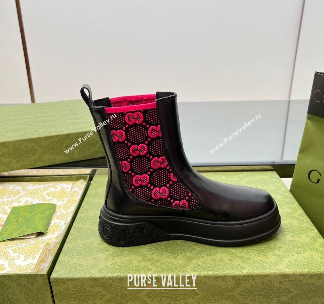 Gucci GG Knit and Leather Platform Ankle Boots 4.5cm Black/Pink 2024 GG090603 (MD-240906032)