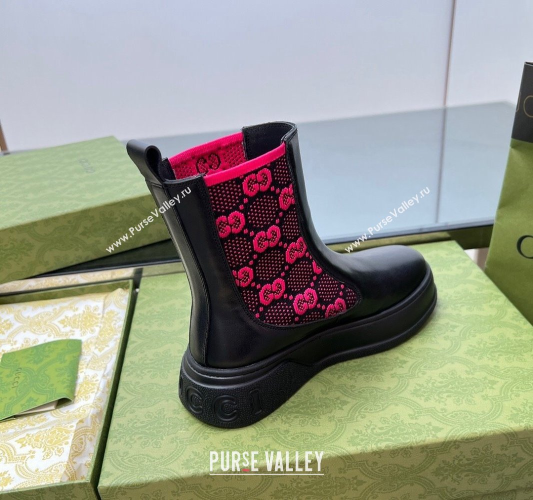 Gucci GG Knit and Leather Platform Ankle Boots 4.5cm Black/Pink 2024 GG090603 (MD-240906032)