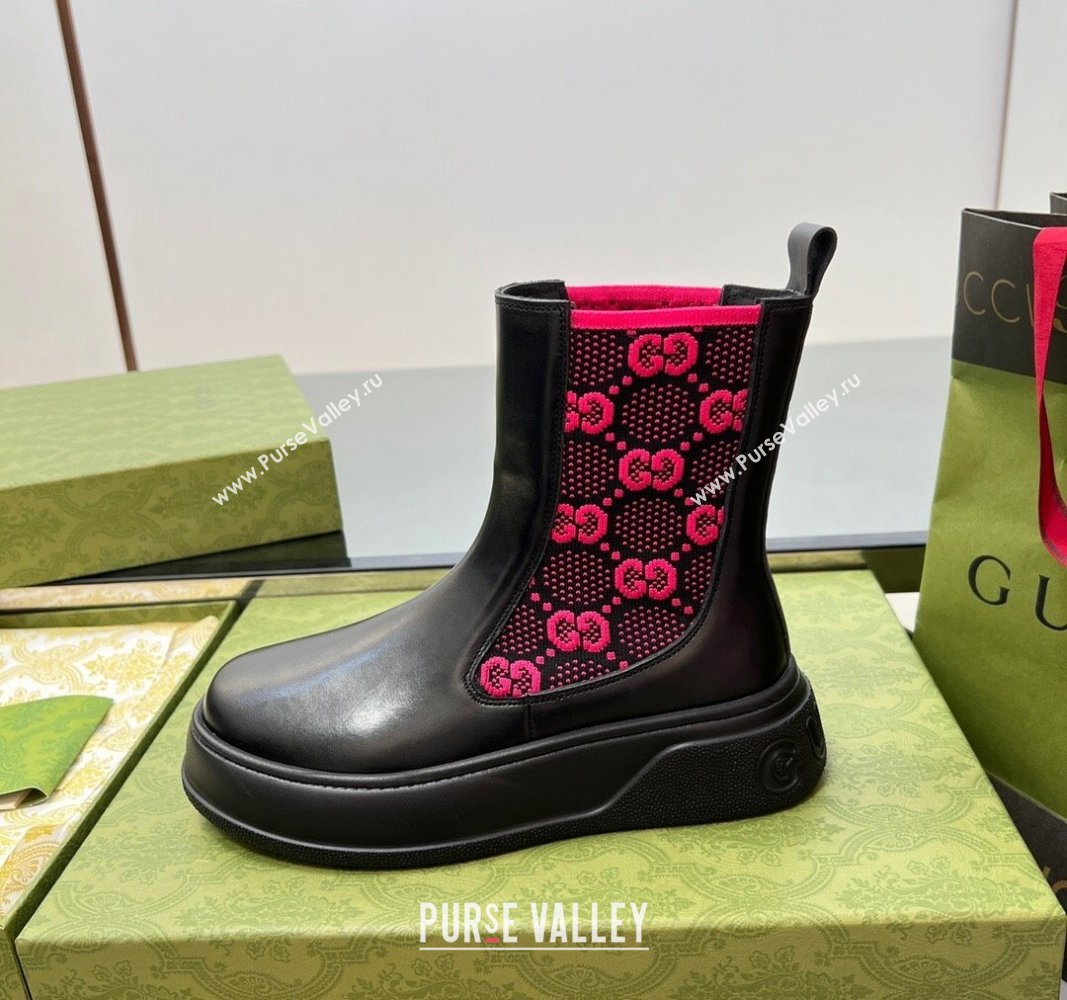 Gucci GG Knit and Leather Platform Ankle Boots 4.5cm Black/Pink 2024 GG090603 (MD-240906032)