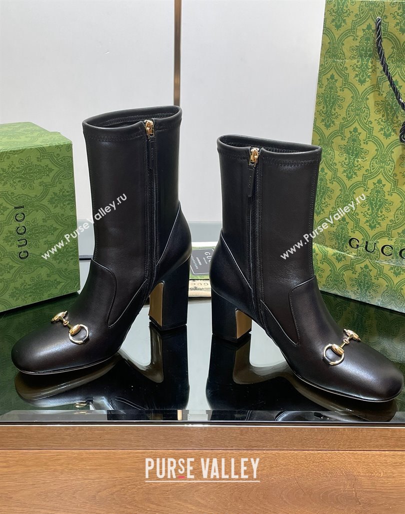 Gucci Leather Horsebit Heel Ankle Boots 6.5/9.5cm Black 2024 (SS-240906008)