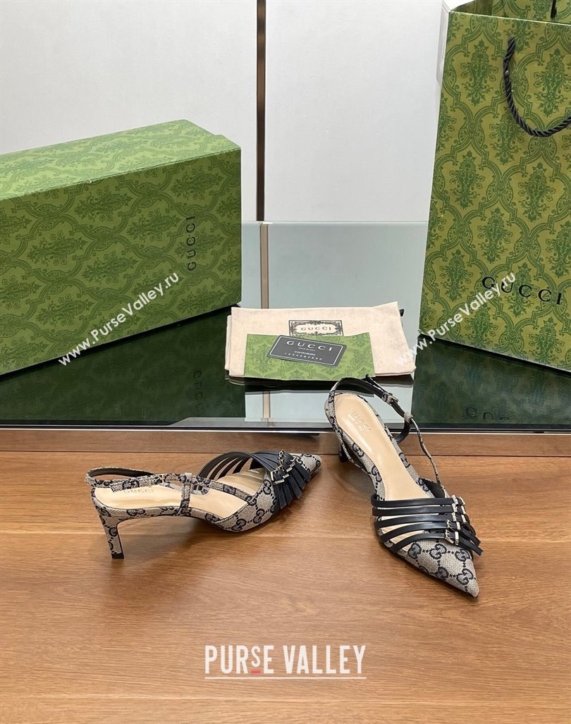 Gucci GG Canvas Slingback Pumps 6.5cm with Multi Buckle Grey 2024 (SS-240906065)