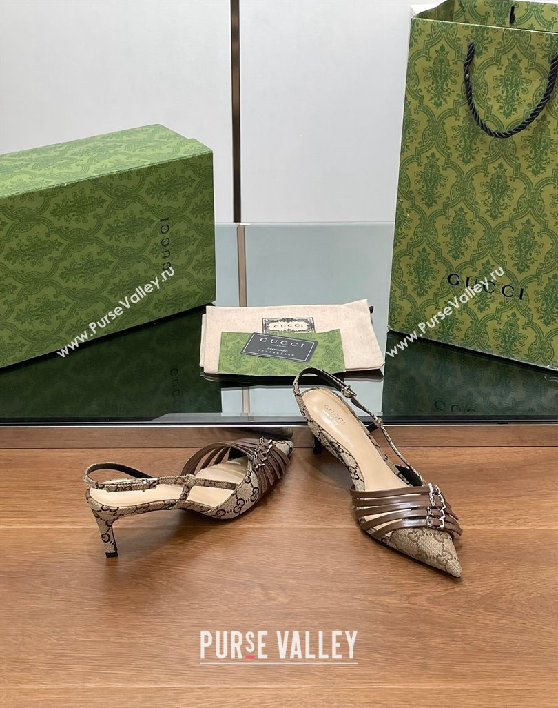 Gucci GG Canvas Slingback Pumps 6.5cm with Multi Buckle Beige 2024 (SS-240906066)