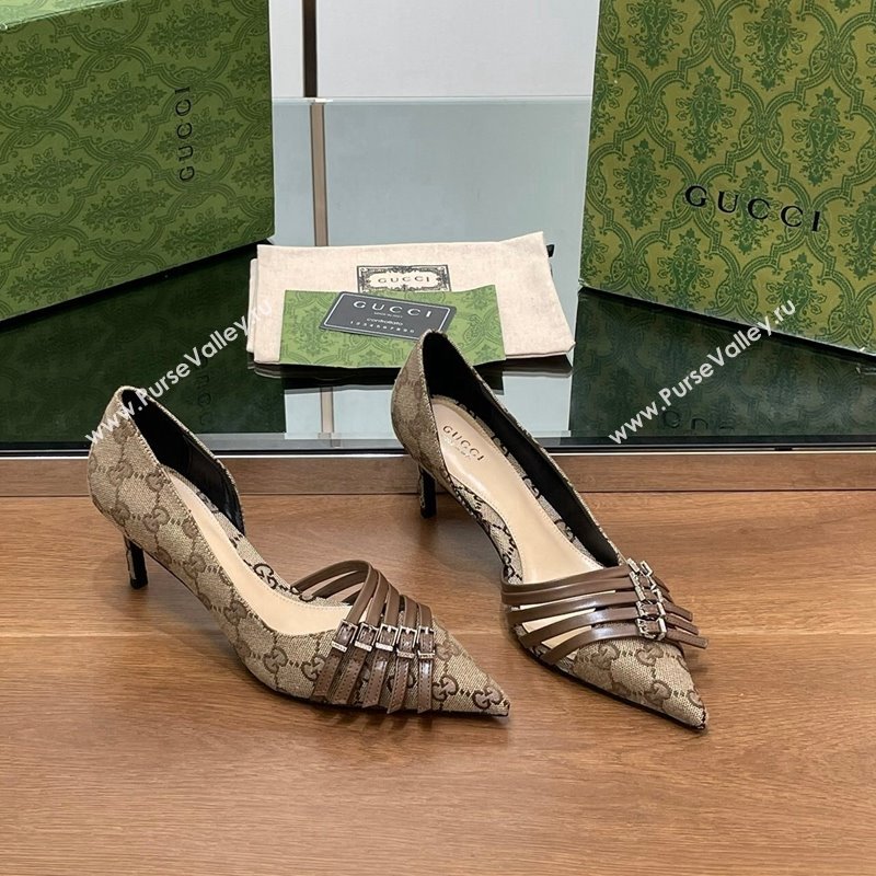 Gucci GG Supreme Canvas Pumps 6.5cm with Multi Buckle Beige 2024 (SS-240906089)