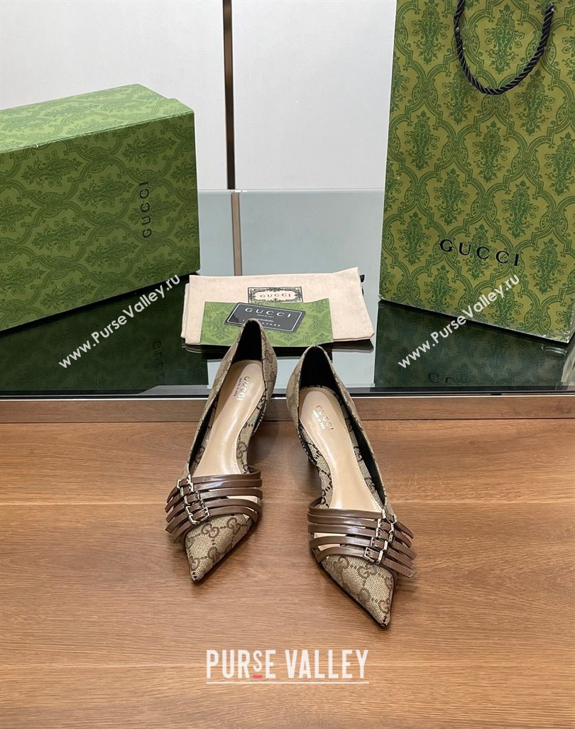 Gucci GG Supreme Canvas Pumps 6.5cm with Multi Buckle Beige 2024 (SS-240906089)