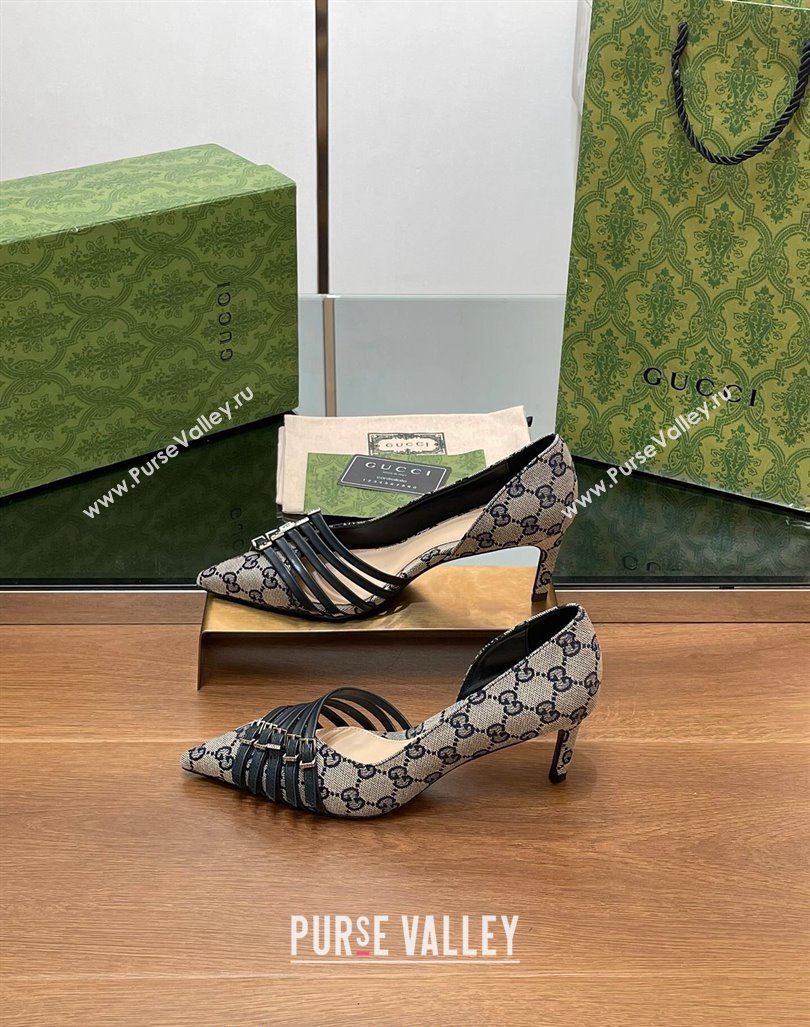 Gucci GG Supreme Canvas Pumps 6.5cm with Multi Buckle Grey 2024 (SS-240906090)