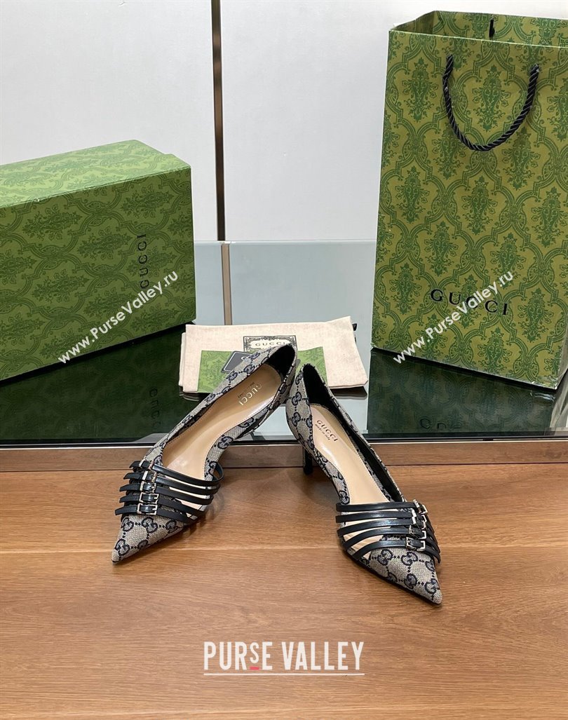 Gucci GG Supreme Canvas Pumps 6.5cm with Multi Buckle Grey 2024 (SS-240906090)