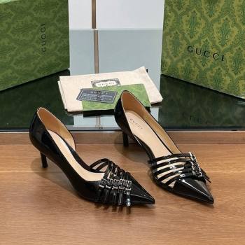 Gucci Patent Calf Leather Pumps 6.5cm with Multi Buckle Black 2024 (SS-240906084)