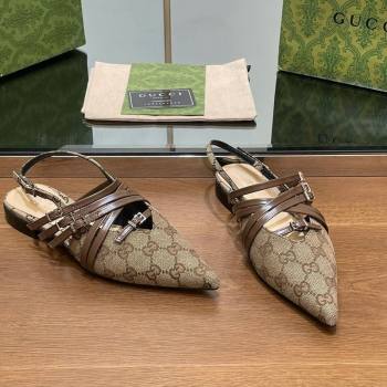 Gucci Strappy Buckle GG Canvas Slingback Ballet Flat Beige 2024 (SS-240906091)