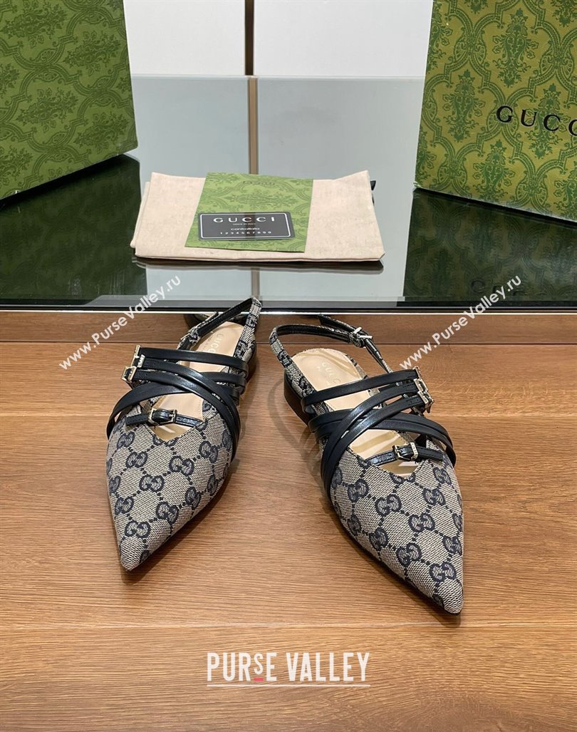 Gucci Strappy Buckle GG Canvas Slingback Ballet Flat Grey 2024 (SS-240906092)