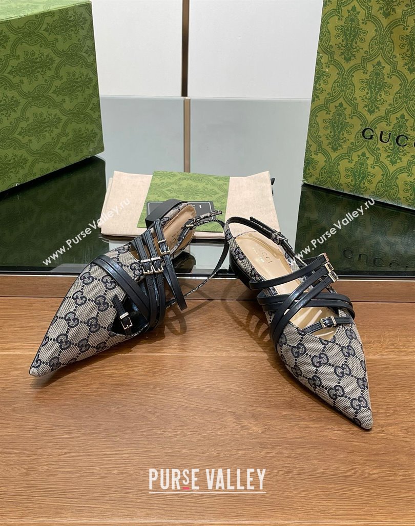 Gucci Strappy Buckle GG Canvas Slingback Ballet Flat Grey 2024 (SS-240906092)