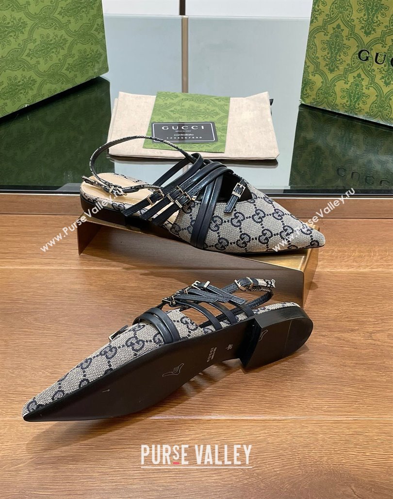 Gucci Strappy Buckle GG Canvas Slingback Ballet Flat Grey 2024 (SS-240906092)