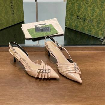 Gucci Patent Leather Slingback Pumps 6.5cm with Multi Buckle Nude 2024 (SS-240906070)