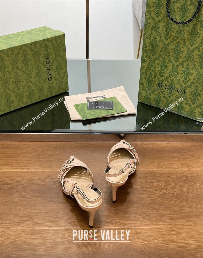 Gucci Patent Leather Slingback Pumps 6.5cm with Multi Buckle Nude 2024 (SS-240906070)