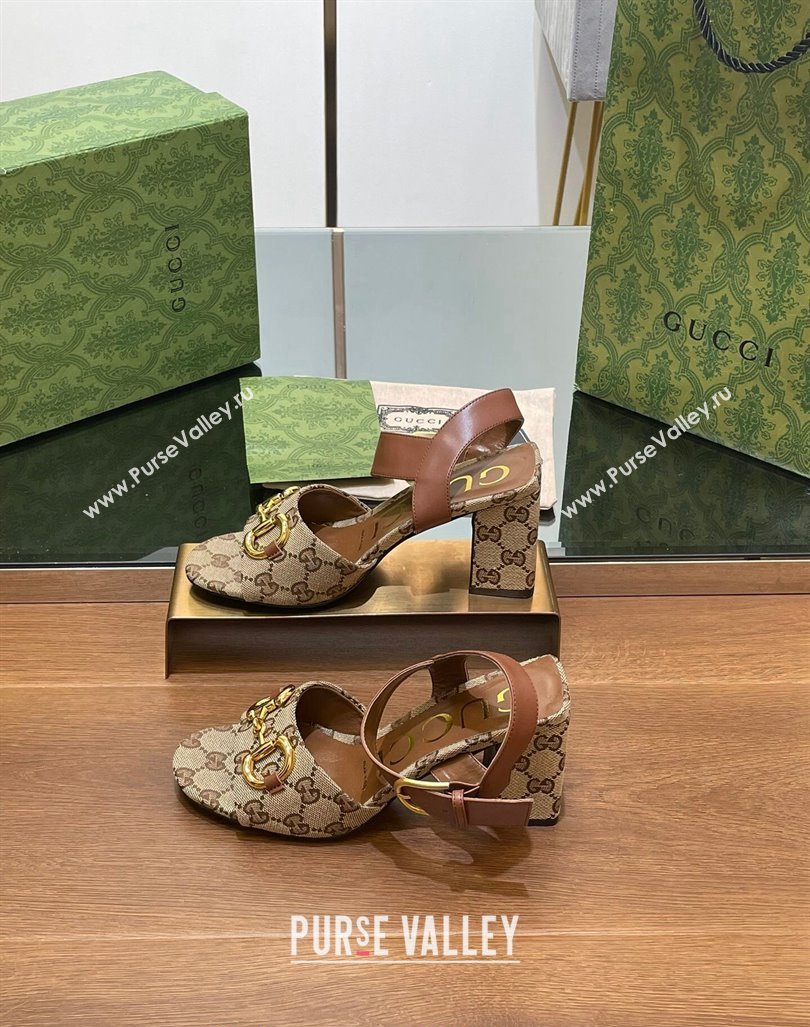 Gucci Heel Sandals 8cm in GG Canvas and Leather Beige 2024 GG090606 (SS-240906099)