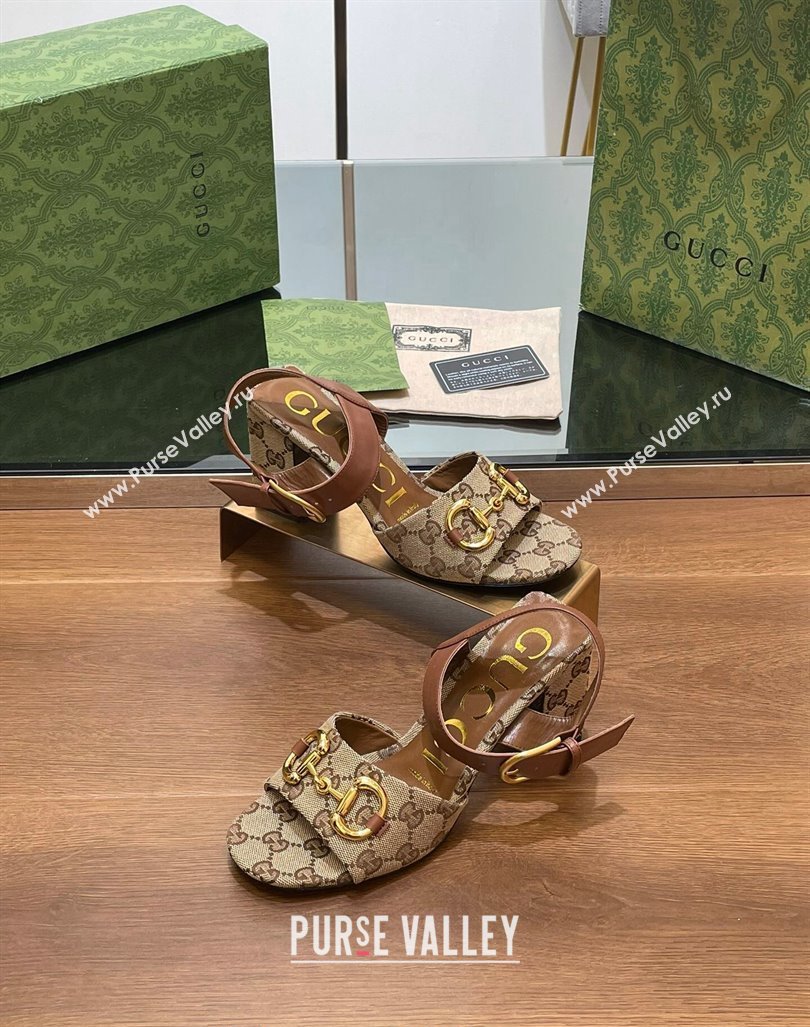 Gucci Heel Sandals 8cm in GG Canvas and Leather Beige 2024 GG090606 (SS-240906099)