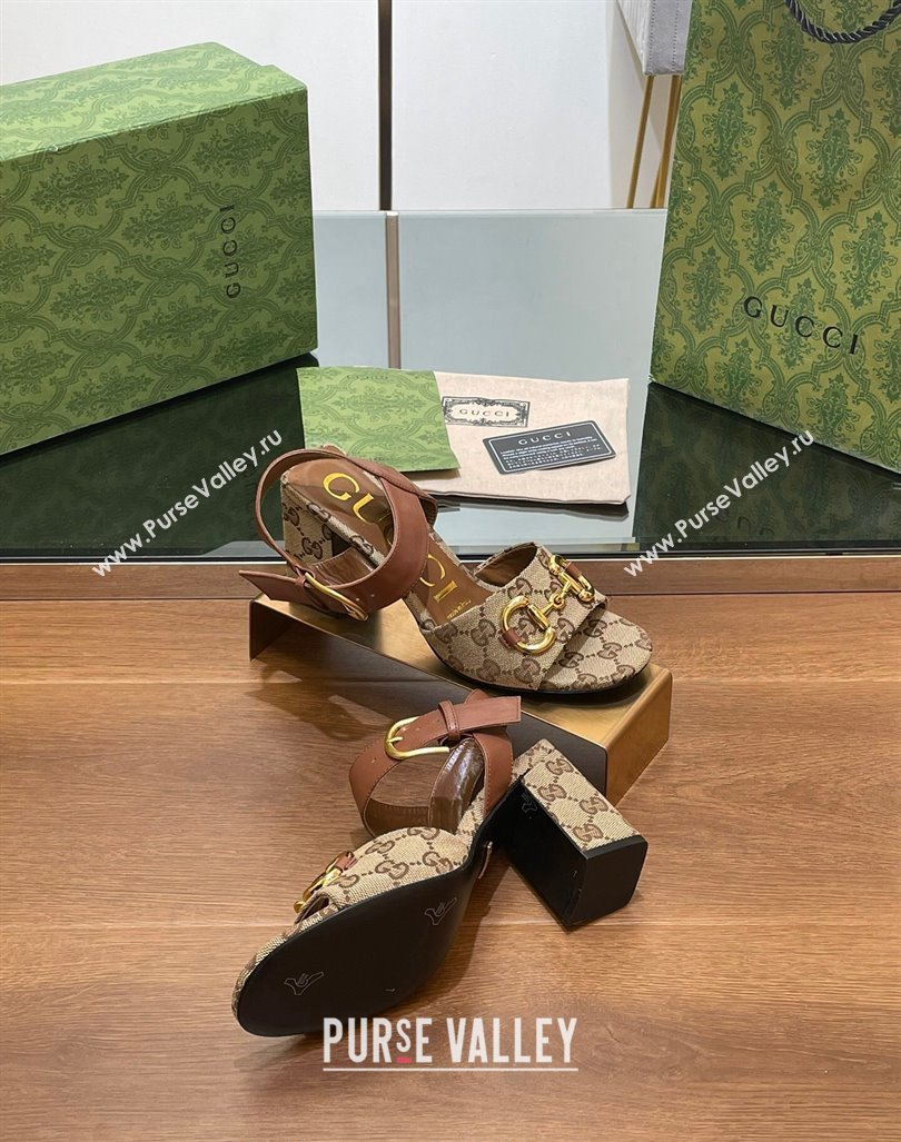 Gucci Heel Sandals 8cm in GG Canvas and Leather Beige 2024 GG090606 (SS-240906099)