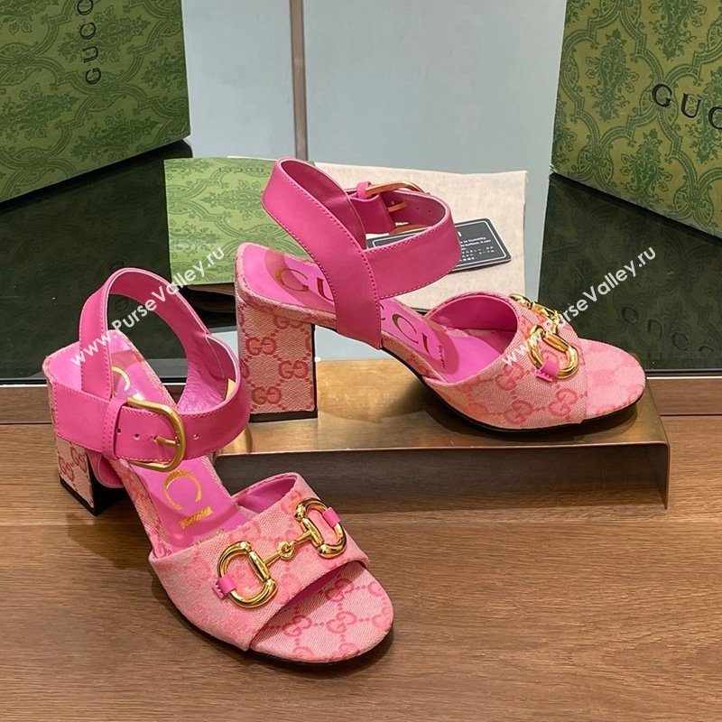 Gucci Heel Sandals 8cm in GG Canvas and Leather Dark Pink 2024 GG090606 (SS-240906101)